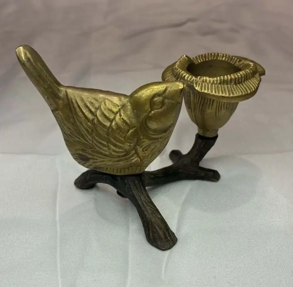 Vintage Brass Bird and Flower Figural Candle Holder